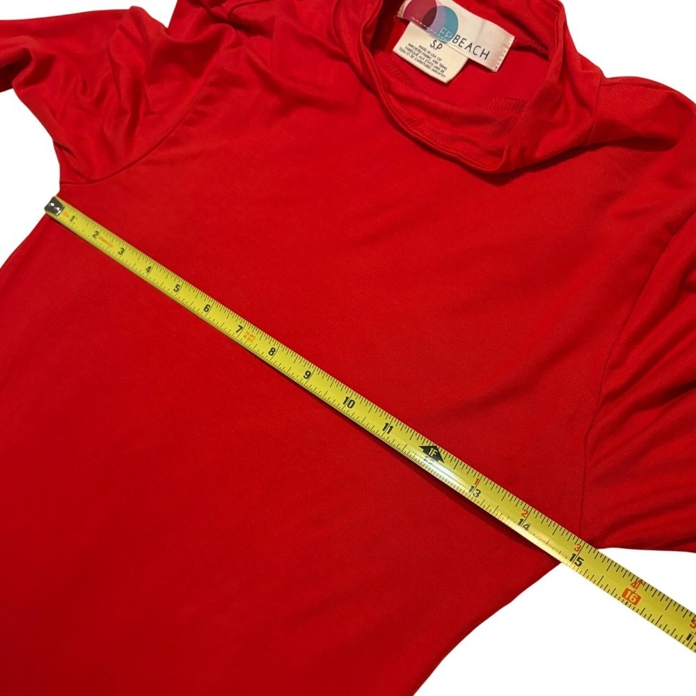 Free People Beach Red Mock Neck Bell Sleeve Mini Dress S P Made USA - Picture 5 of 8